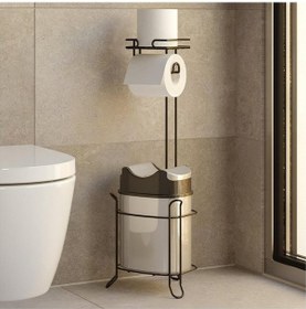 Resim Tekno Tel Mg-098 Ayaklı Yedekli Wc Kağıtlık + Çöp Kovası Siyah 