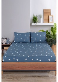 Resim Pes Lastikli Çarşaf Seti Çift Kişilik Üçgen Mavi Mavi 