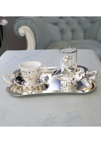 Resim Gümüş Kaplama Kabartmalı Köşeli Fincan Seti 
