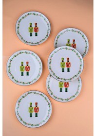 Resim Tabak Evi Porselen Altın Yaldızlı Kurşun Asker Pasta Tabağı 20,50cm 6 Lı Çok Renkli 