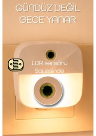 Resim Otomatik Gece Lambası Işığa Duyarlı Ldr Sensörlü Fotoselli Karanlık Sensörlü Işık Beyaz Kare Pt233 Beyaz 