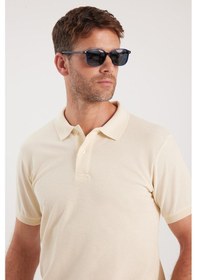 Resim Tudors Erkek Slim Fit Dar Kesim Pamuklu Yumuşak Dokulu Serin Tutan Kumaş Düz Pike Polo Yaka Tişört-34952 Sarı 