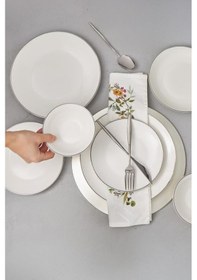 Resim Bambum Naz - 24 Parça Yemek Takımı Beyaz Platin Beyaz - Siyah 
