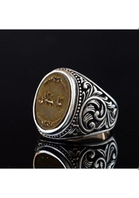 Resim Erkekler İçin Vintage Arap Yazılı Yüzük, 925 Ayar Gümüş El Yapımı İfadeli Yüzük, Orta Doğu Tasarımı Gümüş 