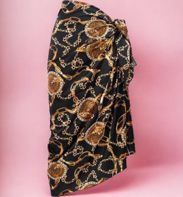 Resim pistore Siyah Zincir Ve Kemer Desenli Uzun Pareo Saten Iç Göstermez Kadın Plaj Elbisesi Yeni Sezon 