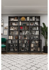 Resim Asra Trend %100 MDFLAM Koyu Gri Kapaklı Kitaplık K-57 