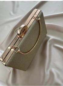 Resim Öznora Kadın Altın Simli Abiye, Clutch Gece Çantası Std 