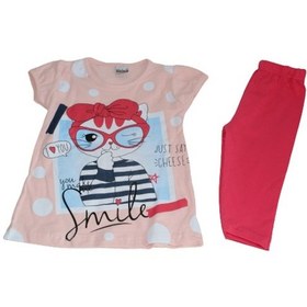 Resim Kedi Baskılı Kız Çocuk Tayt Takım Çok Renkli 