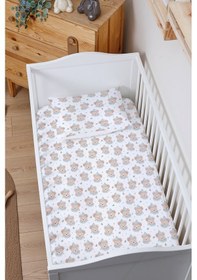 Resim Organik Bebek Boy Lastikli Çarşaf Seti 70x110 - Mavi Şapkalı Ayıcık 