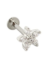 Resim Cerrahi Çelik Taşlı Çiçek Piercing Gümüş 