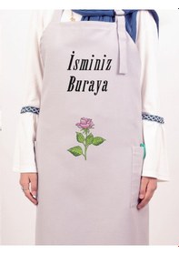 Resim Mutfak Önlüğü Kişiye Ve İsme Özel Nakışlı Mutfak Önlüğü Gül01 Farklı Renkler Gri 
