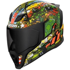 Resim Icon Airflite Gp23 Kapalı Motosiklet Kaskı Siyah Yeşil Turuncu 