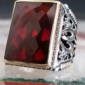 Resim 925 Gümüş Kırmızı Zirkon Taşlı 925 Ayar Gümüş Erkek Yüzük 