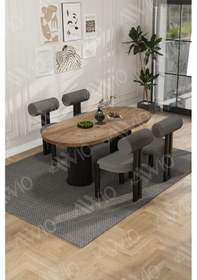 Resim Avvio Cydney Serisi Bohem Ayak 4'lü Metal Pofi Demonte Sandalye 80x140 Masa Sandalye Takımı Akça Masa Sandalye Siyah Kumaş Gri 