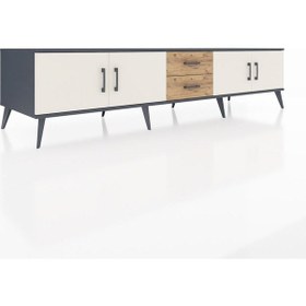 Resim Kronos Tv Ünitesi 2 Raflı 2 Çekmeceli 4 Kapaklı 220x59x51 Antrasit-aytaşı/çam Aytası/atlas Çam - Antrasıt 