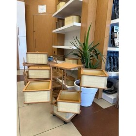 Resim Ahşap Kare Sebzelik 4 Katlı Yana Açılır Krem Patates Soğan Tekerlekli Sebzelik 