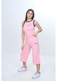 Resim Toontoy Kids Toontoy Kız Çocuk 2'li Takım Bisiklet Yaka Baskılı Atlet & Beli Lastikli Bol Paça Baskılı Kapri 24997 Pembe 