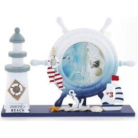 Resim Büro Ev Ofis Dekoru İçin Ahşap Denizci Feneri Dümenli Çerceve 