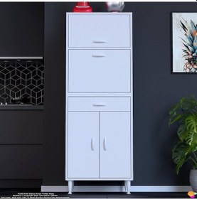 Resim Modilayn Oslo 60x162,4x48 Cm 1 Çekmece, 4 Kapak. Mutfağınıza Özel Ekmeklikli Kiler Dolabı. Beyaz 