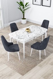 Resim Canisa Concept Lia Serisi 80x132 Açılabilir Mutfak Masası Takımı Beyaz Mermer Desen Masa 4 Gri Sandalye 