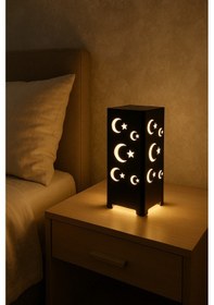 Resim Hilal Ve Yıldız Desenli Kablolu Metal Gece Lambası Dekoratif Çocuk Odası Masa Lambası Tc 