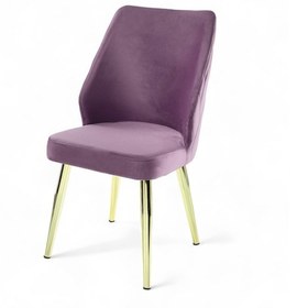 Resim Puffy Sandalye - Babyface Lila Kumaş - Metal Gold Ayak 