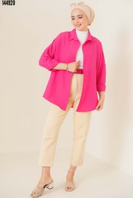 Resim 103901 Oversize Basic Tesettür Gömlek Koyu Pembe 