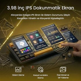 Resim Aula L99 4" Akıllı Dokunmatik Ekranlı 3 Modlu RGB Hot Swap Raindrop Switch Mekanik Kablosuz Oyuncu Klavyesi Mor 