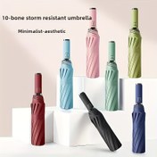 Resim Ekstra Büyük 10 Kabartmalı Otomatik Şemsiye - Moda Gençler İçin, UV Koruma, Rüzgar Geçirmez, Güneş ve Yağmura Karşı Dayanıklı, Çift Kullanımlı, Siyah Vinil Kaplama, Seyahat Dostu, Noel Hediyesi, Yılbaşı Hediyesi 