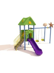 Resim Bir Kaydıraklı 2 Salıncaklı - Deniz Yıldızı Figürlü Çocuk Oyun Parkı Modeli 