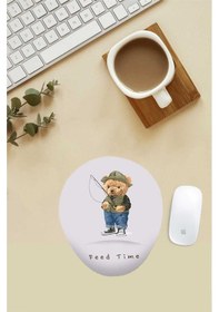 Resim Balık Tutan Teddy Desenli Bilek Destekli Mouse Pad Mousepad 