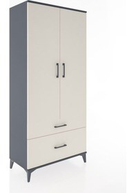 Resim Hyperion Dolap 2 Raflı 2 Çekmeceli Tek Askılı 88x44x195 Antrasit-aytaşı Antrasit 