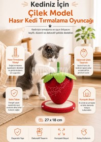 Resim PATİSHOPYA Kedi Tırmalama Çilek Model Hasır Kedi Tırmalama Oyuncağı 27x18 Cm Sabit Tabanlı Eğlenceli Kedi Oyuncağı 