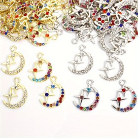 Resim 10 Adet Çinko Alaşımlı Takı Seti, Kristal Yapay Elmas Yıldızlar Ay Pandantifleri, Basit Yüksek Sınıf Hissi, Erkekler ve Kadınlar için Kolye ve Küpeler için DIY Moda Takı Aksesuarları 