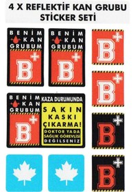 Resim Çınar Extreme B Rh+ Pozitif Kaskımı Çıkartma Yazılı 7 Parçalı Reflektif Kan Grubu Sticker Seti 