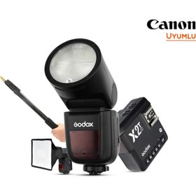 Resim Godox V1 Canon Flaş Kit (Yuvarlak Kafa) FULL Set 