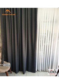 Resim Lüks Koyu Gri Blackout Keten Karartma Pilesiz Fon Perde Gri 