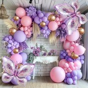 Resim 172 adet Kelebek Temalı Balon Gerdanlık Seti, Karışık Renk Alüminyum Film Balonlar ile Dalgalı Kurdele, Doğum Günü, Anneler Günü ve Mevsimlik Kutlamalar için, 14+ Yaş 