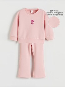 Resim LC Waikiki Pembe Çiçek Baskılı Kız Çocuk Soft Touch Sweatshirt ve Eşofman Altı 