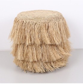 Resim Rafya Saçaklı Puf 45x48 Cm Bej 