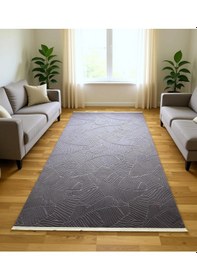 Resim Bademli Halı Lüx Kaymaz Taban Dekoratif Halı 9015 Mor Antrasit 