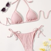 Resim Pembe Dokulu İnce Çizgili Bikini Takımı 