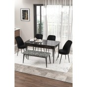Resim Canisa Concept Zen Serisi Bench'li 80 x 132 cm Açılabilir Mdf Mutfak Masası Takımı Siyah Mermer Desen 