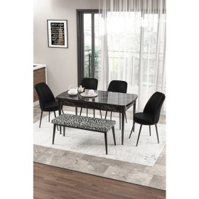 Resim Canisa Concept Zen Serisi Bench'li 80 x 132 cm Açılabilir Mdf Mutfak Masası Takımı Siyah Mermer Desen 
