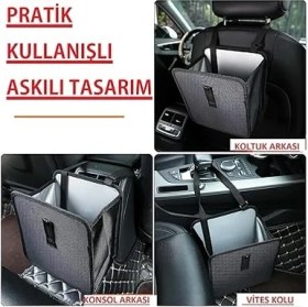 Resim Concept Oto Araba Ofis Çöp Kutusu Portatif Araç Içi Taşınabilir Kapaklı Pratik Su Geçirmez Askılı Çöp Kovası Düzenleyici Organizer Siyah 