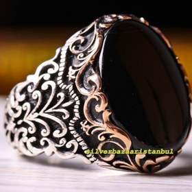 Resim 925 Sterling Silver High Quality Natural Onyx Stone Mens Ring - US: 8.5 / 58.5 mm / Turk: 18.5 