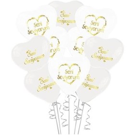 Resim Balonevi Balon 1+1 Gold Seni Seviyorum Baskılı 12" Beyaz Kalp 100 Lü 