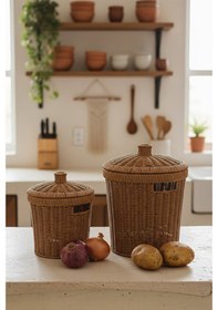 Resim Mien Konik 2 Li Sepet Kapaklı Mıen-819 Açık Kahverengi 