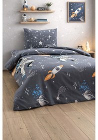 Resim Astronot Desenli Lastikli Çarşaflı Nevresim Takımı Çocuk & Genç Odası Nevresim Takımı Tek Kişilik Gri 