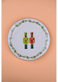 Resim Tabak Evi Porselen Altın Yaldızlı Kurşun Asker Pasta Tabağı 20,50cm Tekli Çok Renkli 